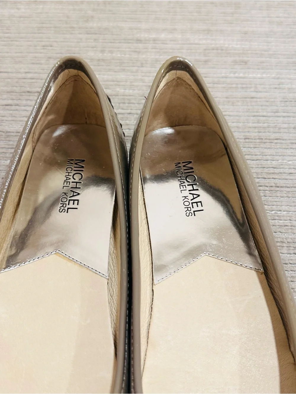 MICHAEL KORS Fulton Silver Glitter  Leather MK Logo Moccasins I Love Shoes 9M